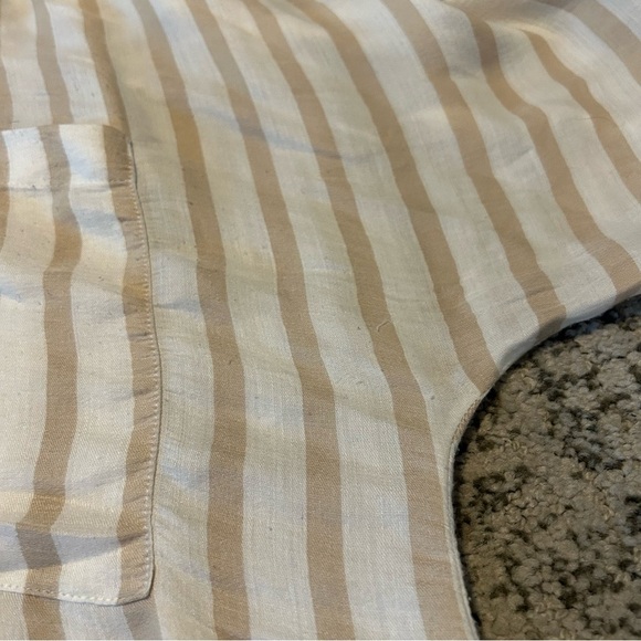 Zara Basic White & Tan Stripe Button Up 3/4 Sleeve Lightweight Blouse Size Small - Picture 7 of 12